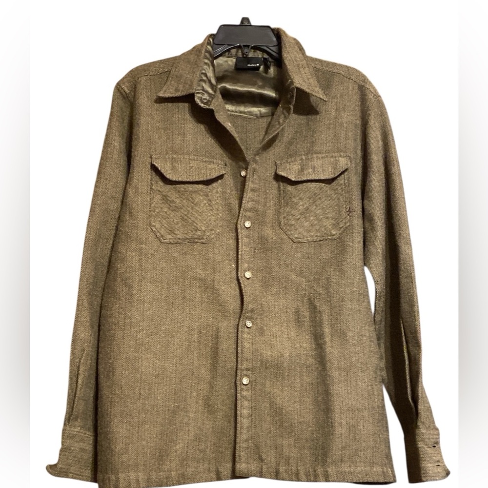 Hurley Army Green Casual Button Down Shirt - Picture 1 of 6